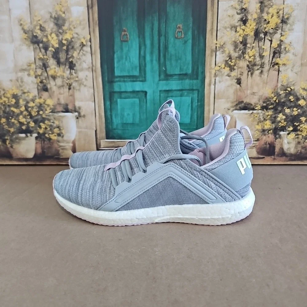 PUMA MEGA‎ NRGY HEATHER KNIT Women's Gray/Pink Running Sneaker SZ 10, 19109604